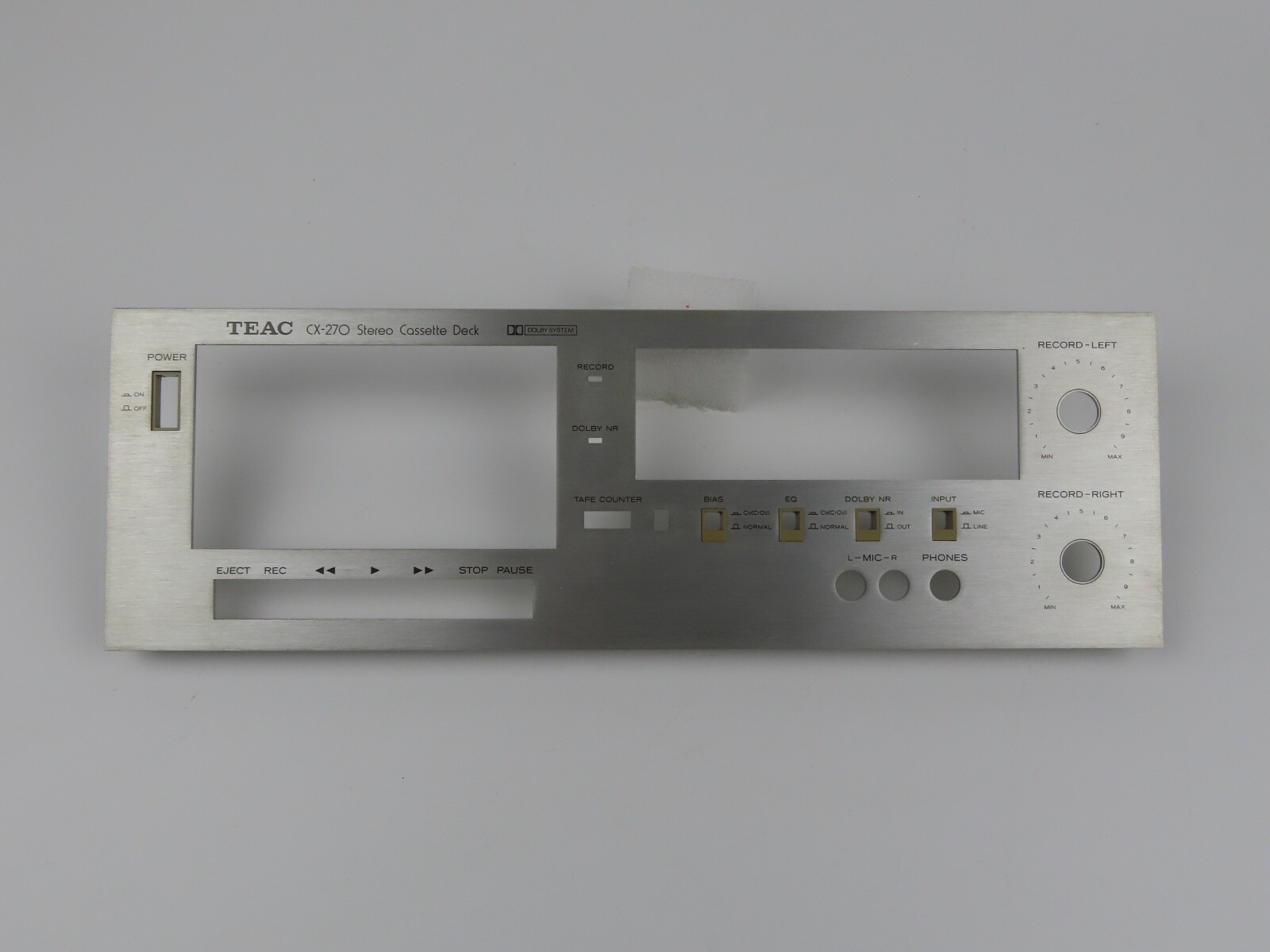 *Teac CX-270* Front Panel Faceplate Tape Deck Part /FP195