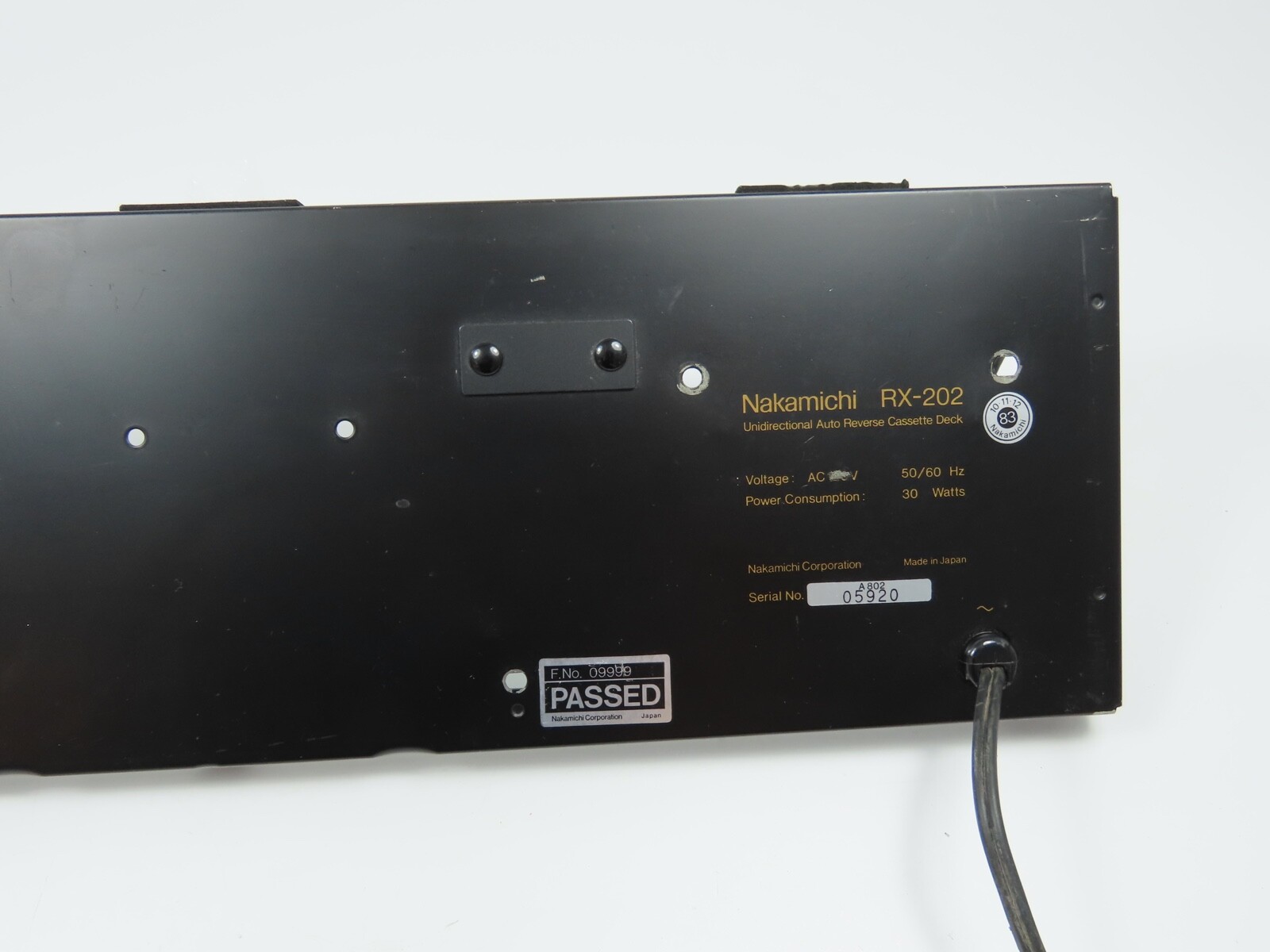 *Nakamichi RX-202E* Back Panel with Power Cord Tape Deck Parts /FP56 - Image 4